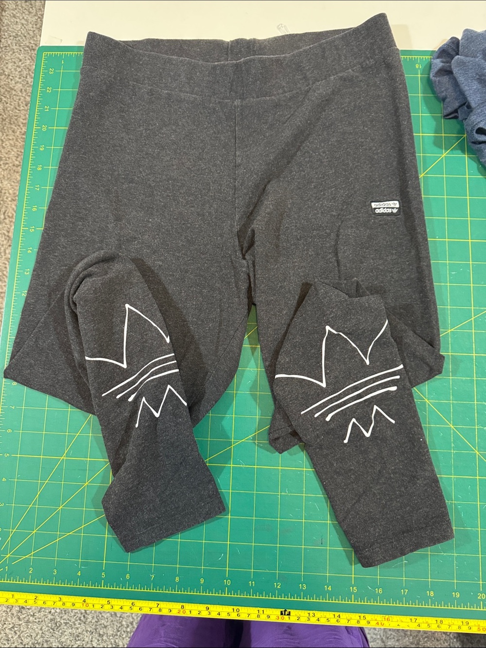 Unique Adidas Charcoal Gray Leggings with White Trefoil Accents
